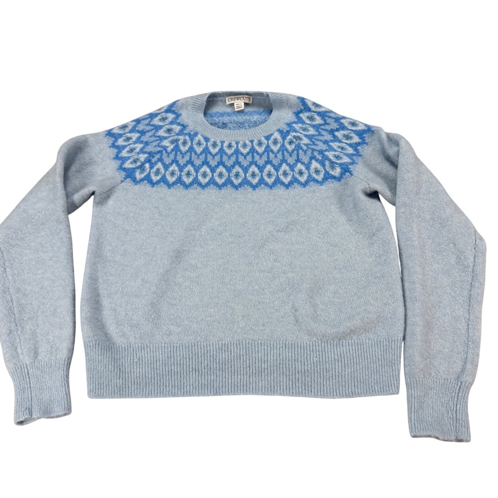 Crewcuts J.Crew Girls Blue Fair Isle Wool Alpaca Blend Shimmer Sweater SizeM 8-9